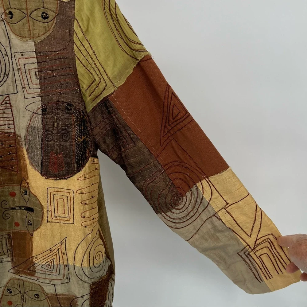 Sandy Starkman Womens Silk Art To Wear Jacket Size M Patchwork Beading Vintage - Picture 4 of 13